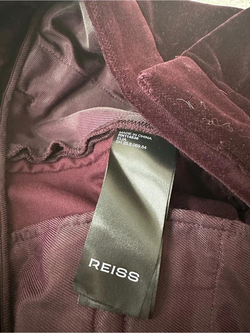 Reiss Elia Burgundy Velvet Satin Stripe Flared Wide Leg Trousers Size 4